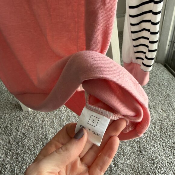 Long sleeve pink with black/white striped sleeve - Picture 2 of 3